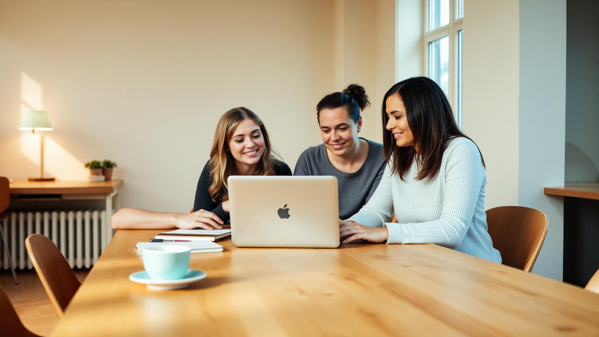 Trois femmes collaborant autour d’un ordinateur portable à une table